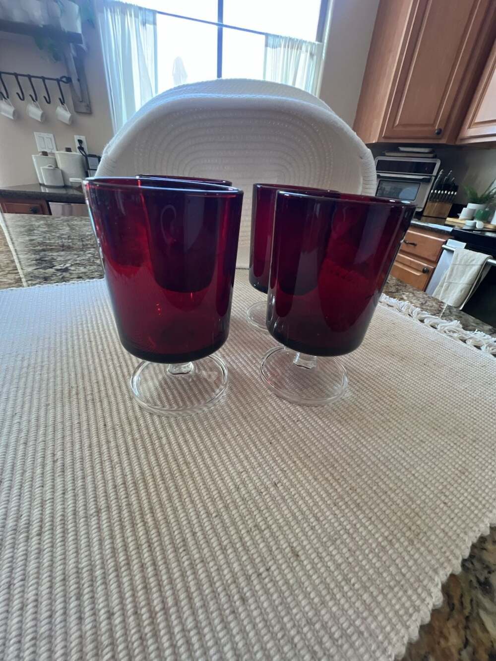 Vintage Luminarc Arcoroc Ruby Red Footed Tumblers Set of 4 Made in France